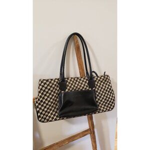 Vintage Lancel Hounstooth Brown White Leather Wool Purse